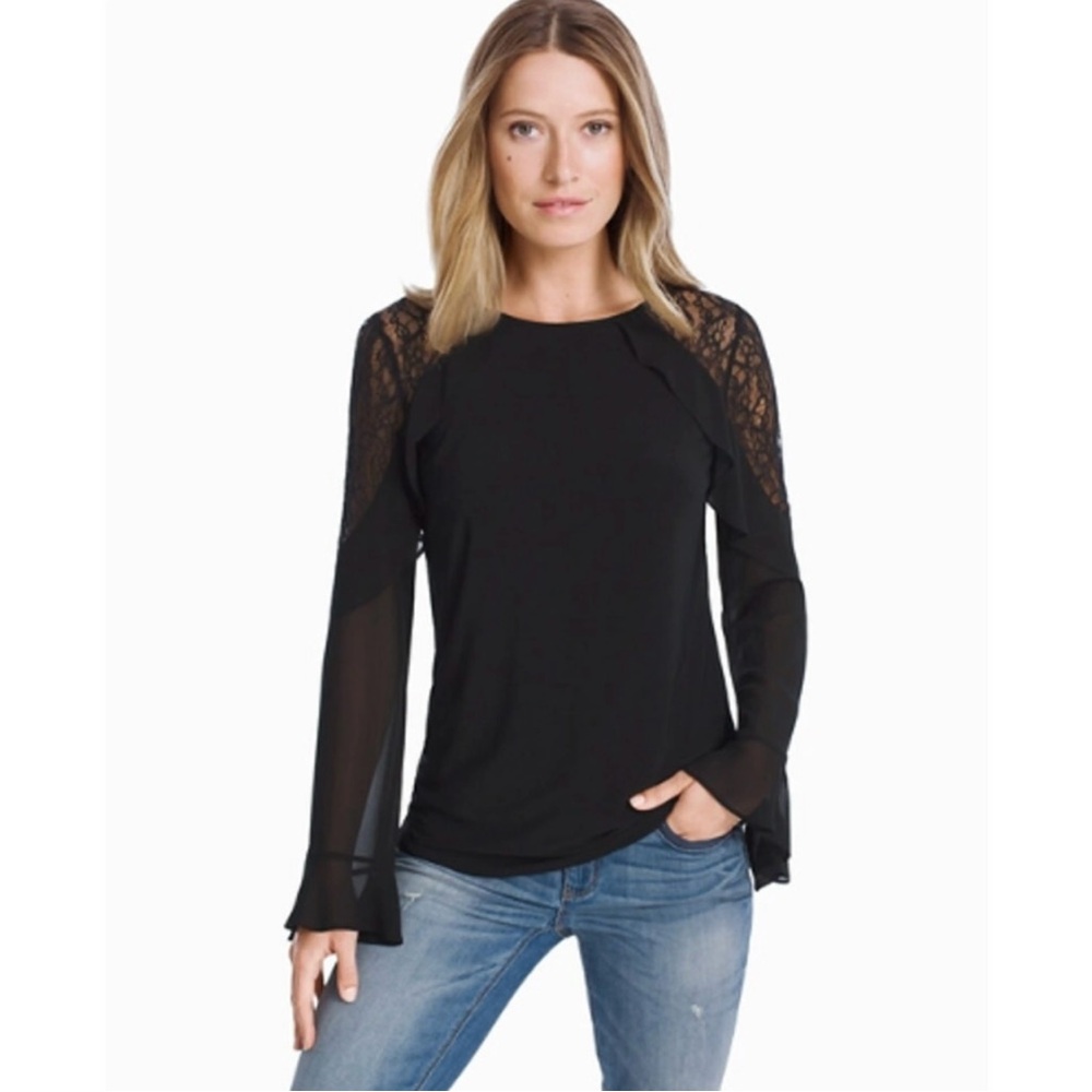 White House Black Market Ruffle Blouse // Black // XS // NEW